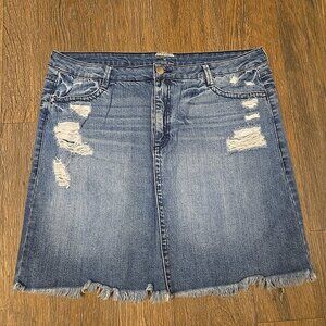 Runway Womens Blue Jean Skirt Distressed Size 16